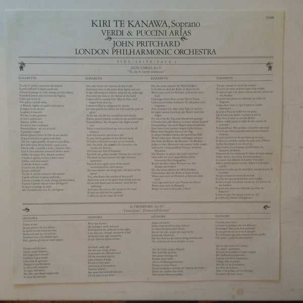 Giuseppe Verdi / Giacomo Puccini - Kiri Te Kanawa, John Pritchard, London Philharmonic Orchestra : Verdi & Puccini (LP, Album)