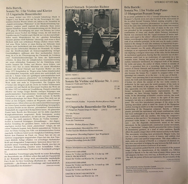 David Oistrach / Sviatoslav Richter, Béla Bartók : Oistrach/Richter Spielen/play Bartók (LP, Album, RE)