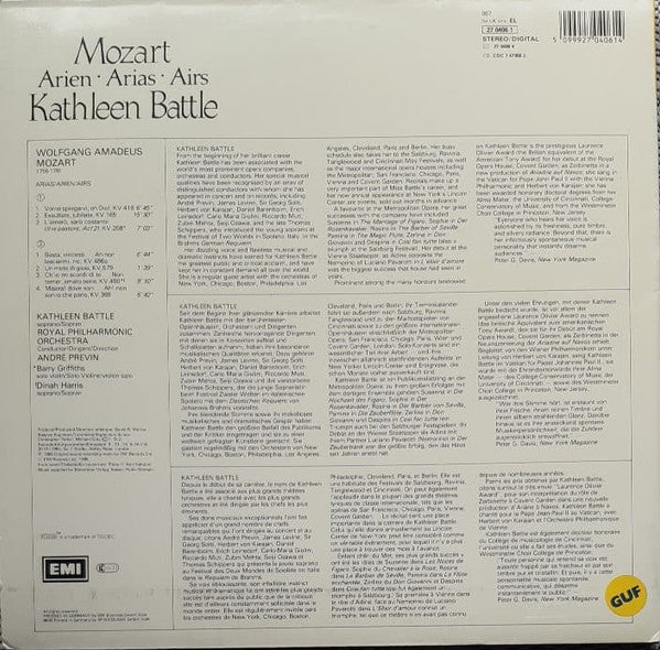 Kathleen Battle, Wolfgang Amadeus Mozart - Royal Philharmonic Orchestra, André Previn : Arien = Arias = Airs (LP, Album, DMM)