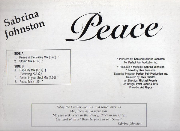 Sabrina Johnston : Peace (12", Single)