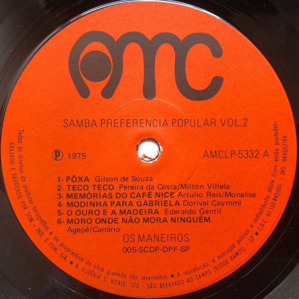 Os Maneiros : Samba Preferência Popular Vol. 2  (LP, Album)