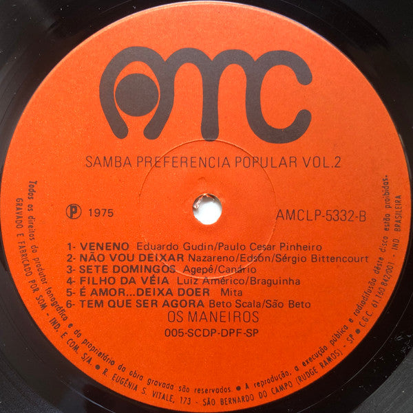 Os Maneiros : Samba Preferência Popular Vol. 2  (LP, Album)