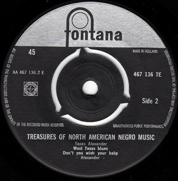 Texas Alexander : Treasures Of North American Negro Music Volume 7 (7", EP, Gat)