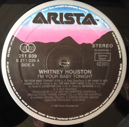 Whitney Houston : I'm Your Baby Tonight (LP, Album)