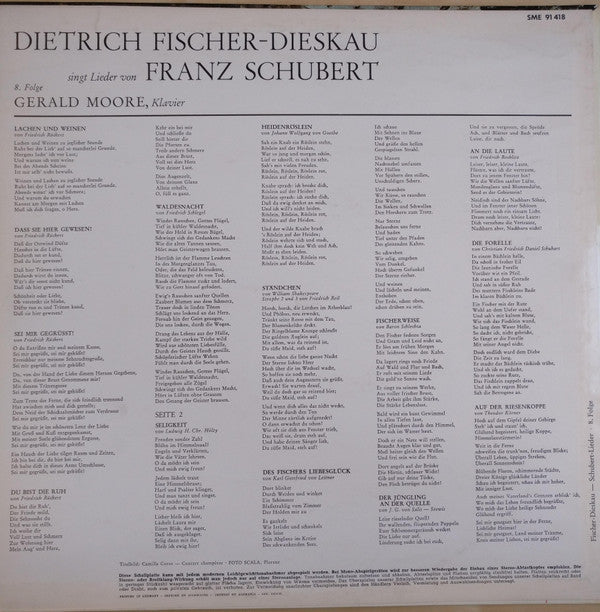 Franz Schubert — Dietrich Fischer-Dieskau, Gerald Moore : Dietrich Fischer-Dieskau Singt Lieder Von Franz Schubert - 8. Folge (LP, Album)