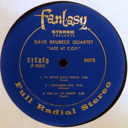 The Dave Brubeck Quartet Featuring Paul Desmond : Jazz At The College Of The Pacific (LP, Album, RE)