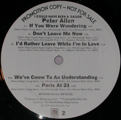 Peter Allen : I Could Have Been A Sailor (LP, Album, Promo)