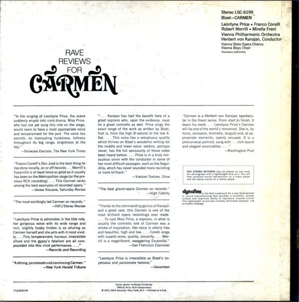Georges Bizet - Leontyne Price, Franco Corelli, Robert Merrill, Mirella Freni, Herbert Von Karajan, Wiener Philharmoniker, Wiener Staatsopernchor, Die Wiener Sängerknaben : Carmen (3xLP, Album, RE + Box)