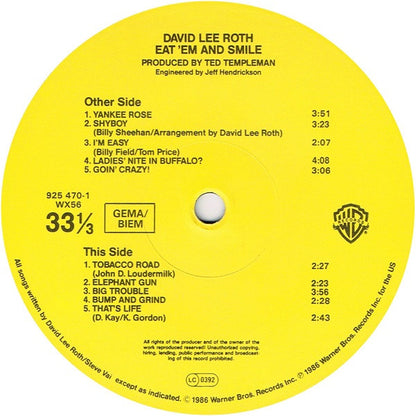 David Lee Roth : Eat 'Em And Smile (LP, Album)