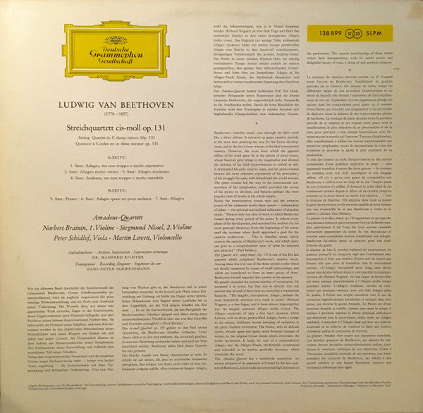 Ludwig van Beethoven, Amadeus-Quartett : Streichquartett Cis-Moll Op. 131 (LP, Album, Red)