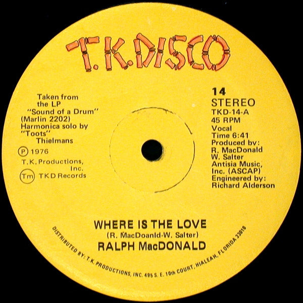 Ralph MacDonald : Where Is The Love / Calypso Breakdown (12")