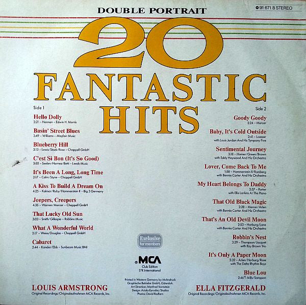 Ella Fitzgerald / Louis Armstrong : Double Portrait (20 Fantastic Hits) (LP, Comp, Club)