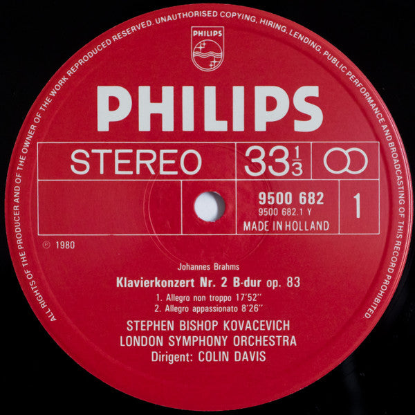 Johannes Brahms - Stephen Bishop-Kovacevich, London Symphony Orchestra, Sir Colin Davis : Klavierkonzert = Piano Concerto No. 2 (LP)