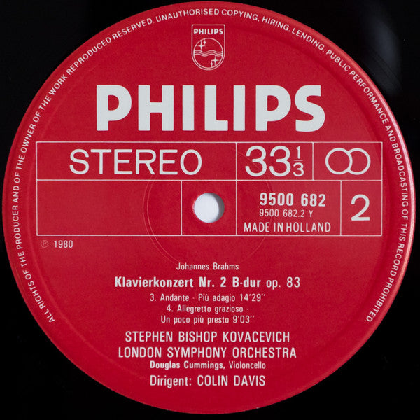 Johannes Brahms - Stephen Bishop-Kovacevich, London Symphony Orchestra, Sir Colin Davis : Klavierkonzert = Piano Concerto No. 2 (LP)