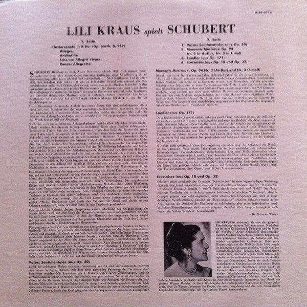 Lili Kraus / Franz Schubert : Lili Kraus Spielt Schubert (LP, Mono)