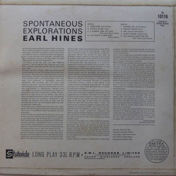 Earl Hines : Spontaneous Explorations (LP, Album)