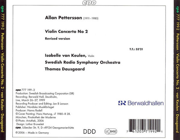 Allan Pettersson - Isabelle van Keulen, Sveriges Radios Symfoniorkester, Thomas Dausgaard : Violin Concerto No. 2 (CD, Album)