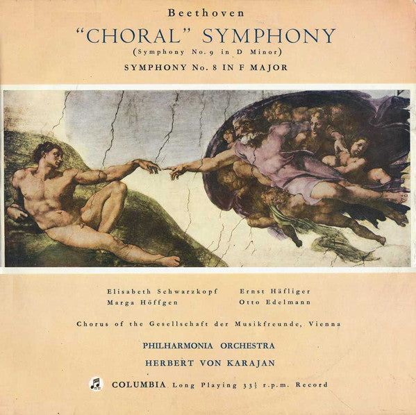 Ludwig van Beethoven, Elisabeth Schwarzkopf, Marga Höffgen, Ernst Haefliger, Otto Edelmann, Wiener Singverein, Philharmonia Orchestra, Herbert von Karajan : "Choral Symphony" (Symphony No. 9 In D Minor) / Symphony No. 8 In F Major (2xLP, Mono)