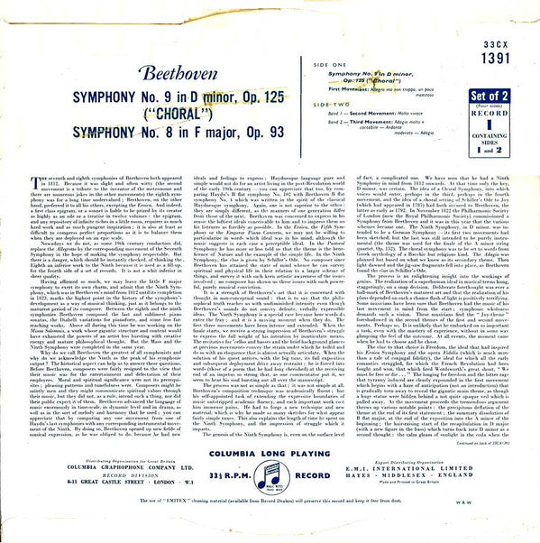 Ludwig van Beethoven, Elisabeth Schwarzkopf, Marga Höffgen, Ernst Haefliger, Otto Edelmann, Wiener Singverein, Philharmonia Orchestra, Herbert von Karajan : "Choral Symphony" (Symphony No. 9 In D Minor) / Symphony No. 8 In F Major (2xLP, Mono)