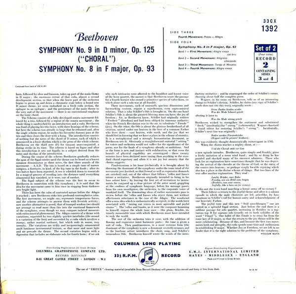 Ludwig van Beethoven, Elisabeth Schwarzkopf, Marga Höffgen, Ernst Haefliger, Otto Edelmann, Wiener Singverein, Philharmonia Orchestra, Herbert von Karajan : "Choral Symphony" (Symphony No. 9 In D Minor) / Symphony No. 8 In F Major (2xLP, Mono)