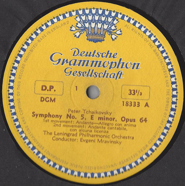 Pyotr Ilyich Tchaikovsky, Leningrad Philharmonic Orchestra, Evgeny Mravinsky : Symphony No. 5, E Minor, Opus 64 (LP, Album, Mono, Gat)