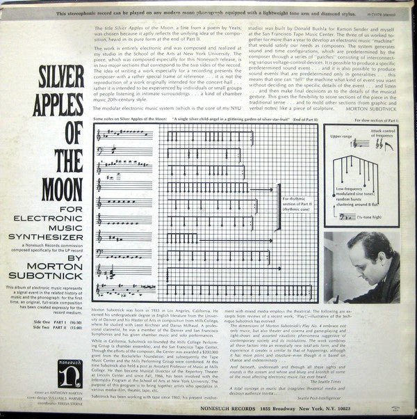 Morton Subotnick : Silver Apples Of The Moon (LP, Album, All)
