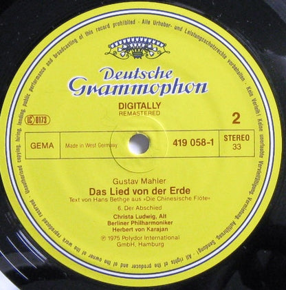 Gustav Mahler – Christa Ludwig, René Kollo, Berliner Philharmoniker, Herbert von Karajan : Das Lied Von Der Erde (LP, RE, RM)