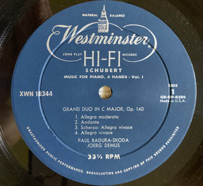 Paul Badura-Skoda And Jörg Demus Play Franz Schubert : Music For Piano, 4 Hands - Vol. I (LP, Comp, Mono)