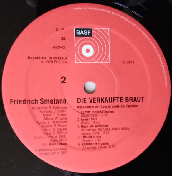 Bedřich Smetana / Orchester Der Städtischen Oper Berlin / Hans Lenzer : Die Verkaufte Braut (LP, Album, Mono)
