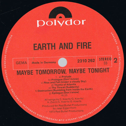 Earth And Fire : Maybe Tomorrow, Maybe Tonight (LP, Album)