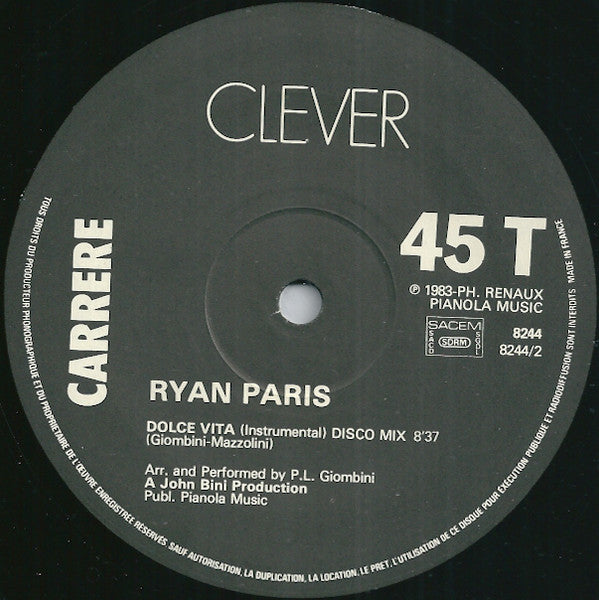 Ryan Paris : Dolce Vita (12", Maxi)