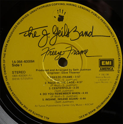 The J. Geils Band : Freeze-Frame (LP, Album, Lab)