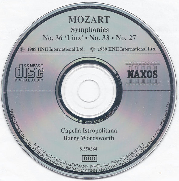 Wolfgang Amadeus Mozart, Capella Istropolitana, Barry Wordsworth : Symphony No. 36 'Linz' / Symphonies Nos. 33 And 27 (CD)