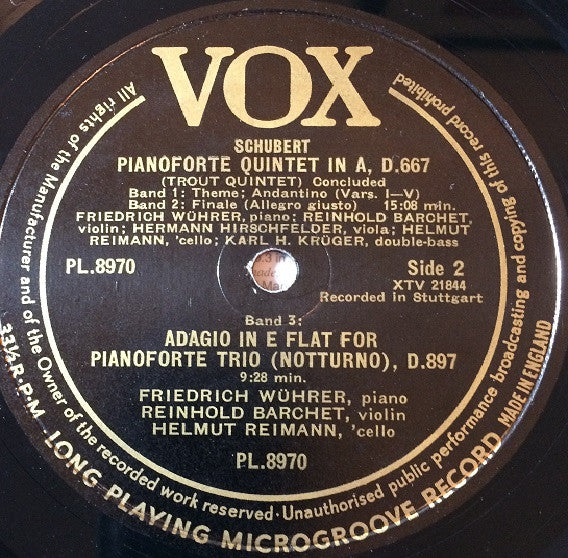 Franz Schubert, Friedrich Wührer , Piano -  Barchet-Quartett : Quintet In A Major, Op. 114 "Trout" / Nocturne In E Flat Major, Op. 148 (LP, Mono)