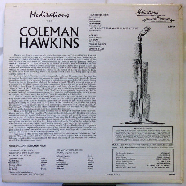 Coleman Hawkins : Meditations (LP, Album, Comp, RM)