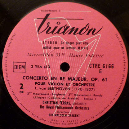 Ludwig van Beethoven, Christian Ferras, Royal Philharmonic Orchestra, Sir Malcolm Sargent : Concerto Pour Violon  (LP, RE)