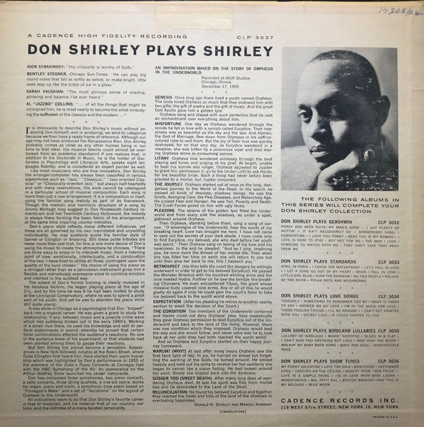 Don Shirley : Don Shirley Plays Shirley (LP, Album, Mono)