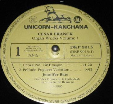 César Franck, Jennifer Bate : The Great Organ Works Of Cesar Franck Volume I (LP, Amb)