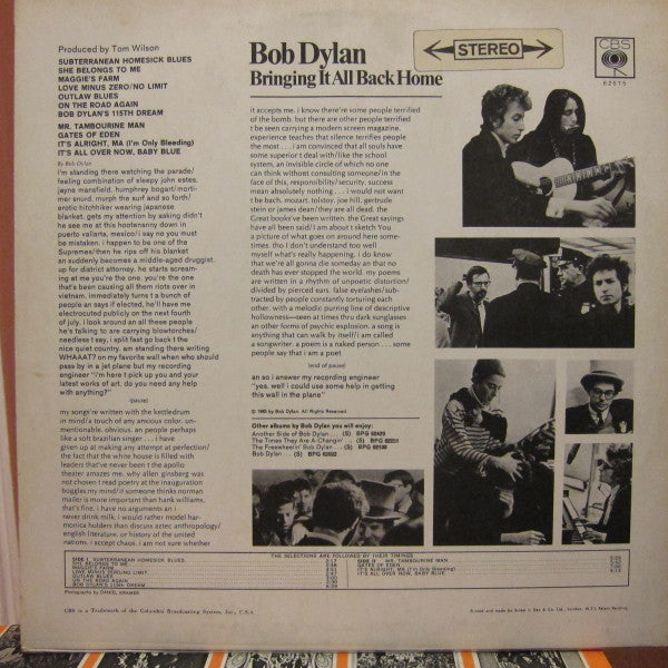 Bob Dylan : Bringing It All Back Home (LP, Album, RP, Ste)