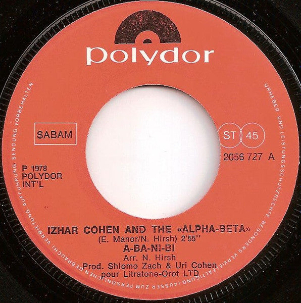 Izhar Cohen & The Alpha-Beta : A-Ba-Ni-Bi (7", Single)