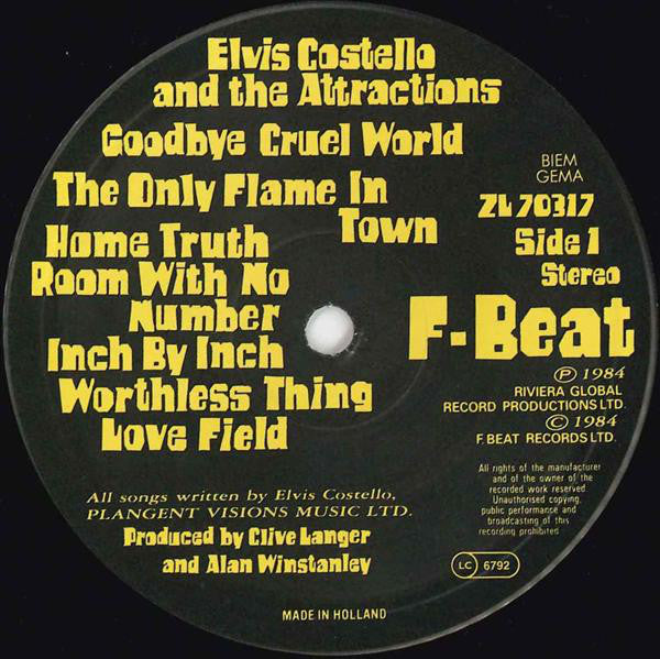 Elvis Costello & The Attractions : Goodbye Cruel World (LP, Album)