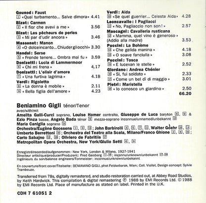 Beniamino Gigli : Airs D'Opéras / Opera Arias / Opernarien (CD, Comp, Mono, RM)