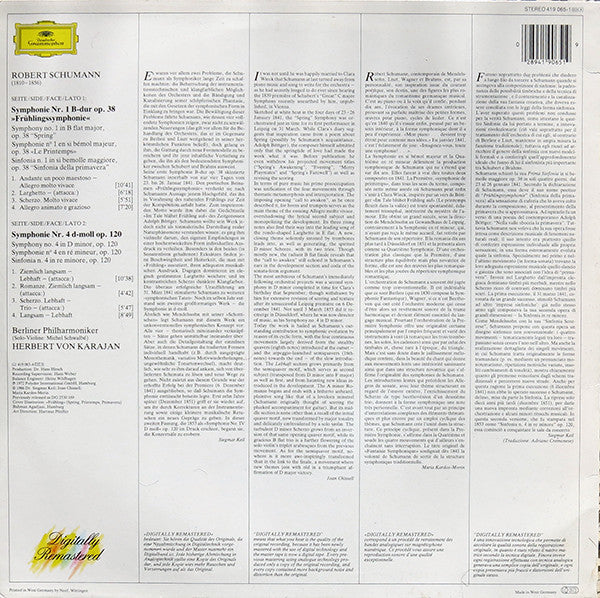 Robert Schumann - Berliner Philharmoniker - Herbert von Karajan : Symphonien Nr.1 »Frühlingssymphonie« & Nr.4 (LP, RE, RM)