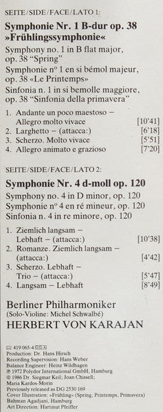 Robert Schumann - Berliner Philharmoniker - Herbert von Karajan : Symphonien Nr.1 »Frühlingssymphonie« & Nr.4 (LP, RE, RM)