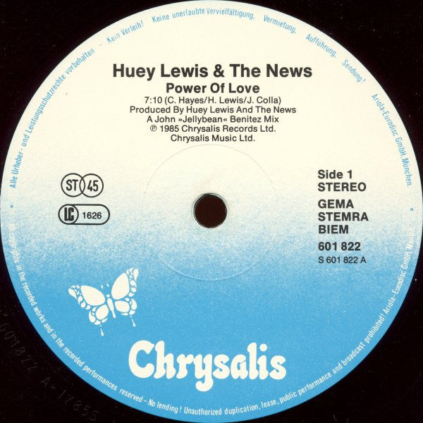 Huey Lewis & The News : The Power Of Love (12", Maxi)