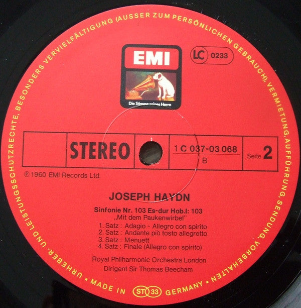 Joseph Haydn - Royal Philharmonic Orchestra, Sir Thomas Beecham : Sinfonie Nr. 100 "Militär" / Sinfonie Nr. 103 "Paukenwirbel" (LP, Comp)