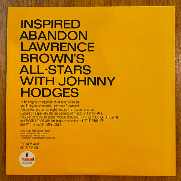 Lawrence Brown's All-Stars With Johnny Hodges : Inspired Abandon (LP, Album)