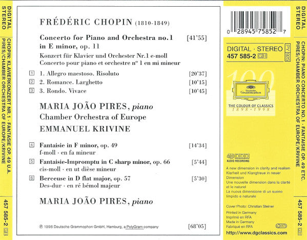 Frédéric Chopin, Maria João Pires, Emmanuel Krivine, The Chamber Orchestra Of Europe : Piano Concerto No. 1 • Fantaisie Op. 49 • Fantaisie-Impromptu Op. 66 • Berceuse Op. 57 (CD)