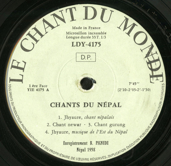 Various : Chants Du Népal (7", EP)