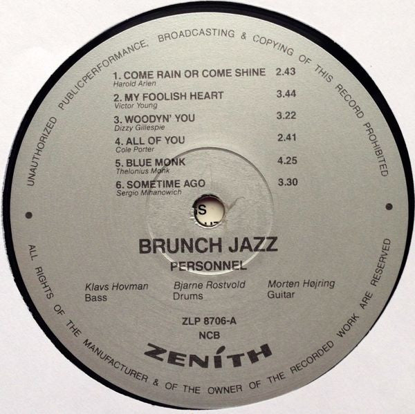 Bjarne Rostvold, Klavs Hovman, Morten Højring : Brunch Jazz (LP, Album)